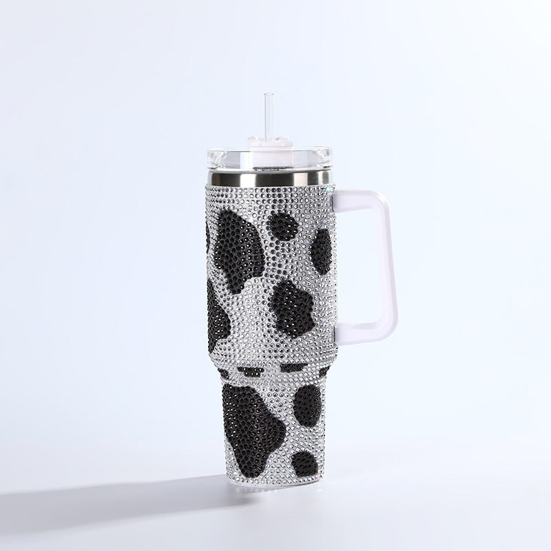 Wholesale Tumbler Ice Bullies Cup  Colorful Cow Pattern Diamond-encrusted Thermos Cup Straw Cup 40OZ Car Cup Ice Cup